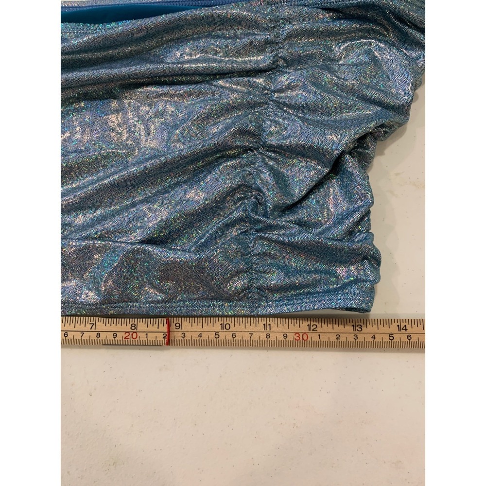 Mermaid Blue Holographic Ruched Tube Top Small‎ Metallic Festival Rave Womens - Picture 6 of 6